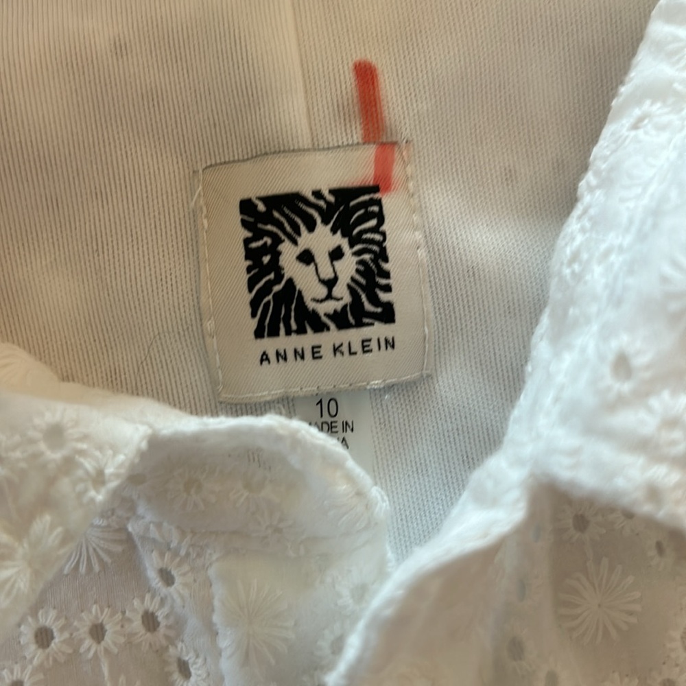 Anne Klein White button down Eyelet dress 10 NWT - Picture 2 of 6